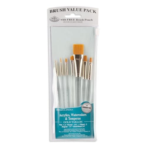Royal & Langnickel Value Pack Brush Sets, Gold Taklon 7/Pkg