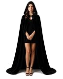 gagift world Witch Cape, Velvet Black Cloak with Hood for Witch Costume Cool Wizard Robe for Men and Women Vampire Cosplay Accessories for Halloween Theme Parties Masquerade Carnivals