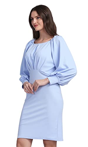 Image of Shasmi Women's Comfortable Mustard Round Neck Full Sleeve Solid Midi Bodycon Casual Western Stylish Dress