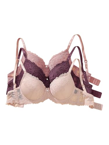 Soutiens-gorge à armatures dentelle lot de 3 pour femme violet beige taille 32A