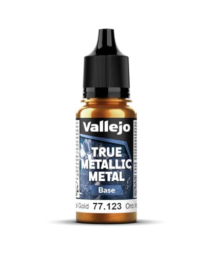 Vallejo Pintura True Metallic Metal 123 Imperial Gold, Efecto Metálico, Alto Poder de Cubrición, Aplicación a Pincel, Botella de 18 ml con Cuentagotas