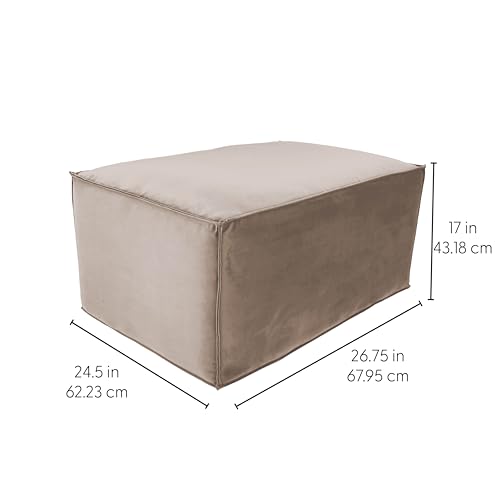 Factory Direct Partners Velvety and Vinyl Overstuffed Rectangle Ottoman for Living Room, Lounge, Office - Caffe