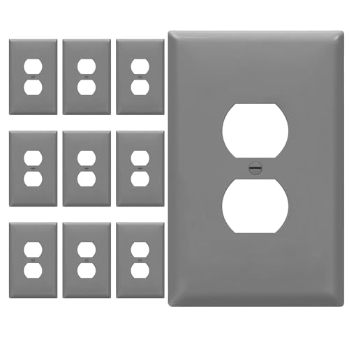 Image of ENERLITES Duplex Receptacle Outlet Wall Plate, Jumbo Electrical Outlet Covers, Gloss Finish, Oversized 1-Gang 5.51 inch x 3.50 inch, Polycarbonate Thermoplastic, 8821O-GY-10PCS, Gray, 10 Pack