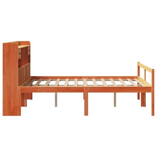 Gecheer Massivholzbett mit Regal ohne Matratze Wachsbraun 160x200 cm, Bettgestell Holzbett Doppelbett für Wohnungen Schlafzimmer Gästehaus3322075 – Bild 5
