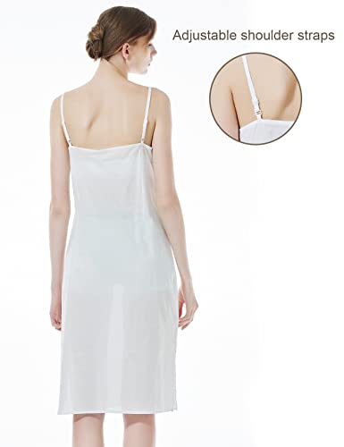 Beautelicate Women Longer Slip 100% Cotton Full Slip With Side Split Under Dress Knee Length Adjustable Straps White #TOP3