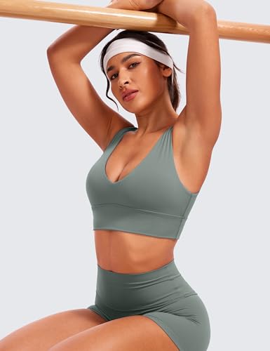 Image of CRZ YOGA Butterluxe V Neck Longline Sports Bra | Light Support, Removable Pads, Yoga, Extremely Soft, U Back, Wide Straps, for Women