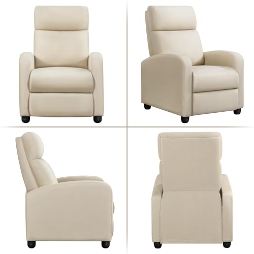 Yaheetech Modern Fabric Recliner Chair Sofa Adjustable Single Sofa with Thicker Seat Cushion and Backrest for Living Room Home Theater, Beige