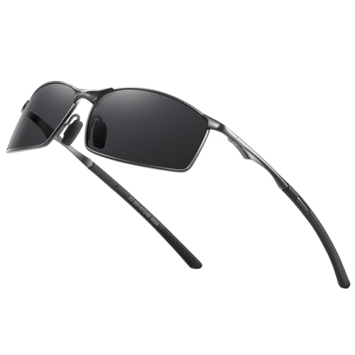 Men's Polarized Rectangular Sunglasses Ultra Lightweight Metal Frame Fishing Driving Glasses Classic Shades for Men