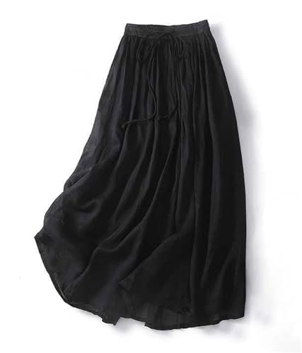 Jupe mi-longue en lin à taille élastique haute pour un ajustement parfait