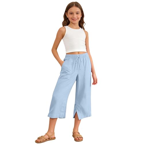 Pantalones de lino infantiles con corte holgado y pierna ancha para verano