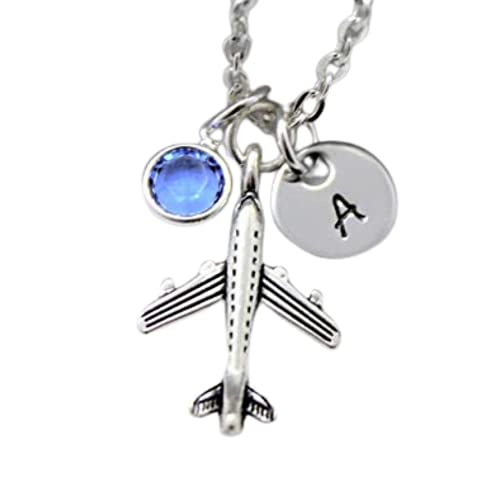 Airplane Necklace - Airplane Jewelry for Women - Airplane Lover - Personalized Birthstone & Initial