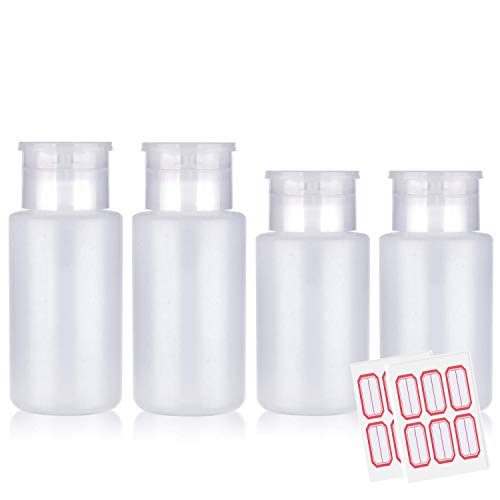 FITDON 4PCS Push Down Empty Lockable Pump Dispenser Bottle For Acetone, Alcohol, Nail Polish Remover & Makeup Remover