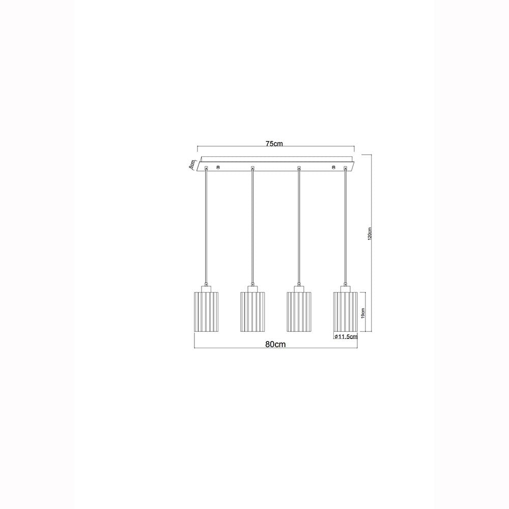 Pendelleuchte Hängeleuchte Glas silber Esszimmerlampe 4-Flammig, Metall, 4x E27 Fassungen, LxBxH: 80x11,5x120 cm