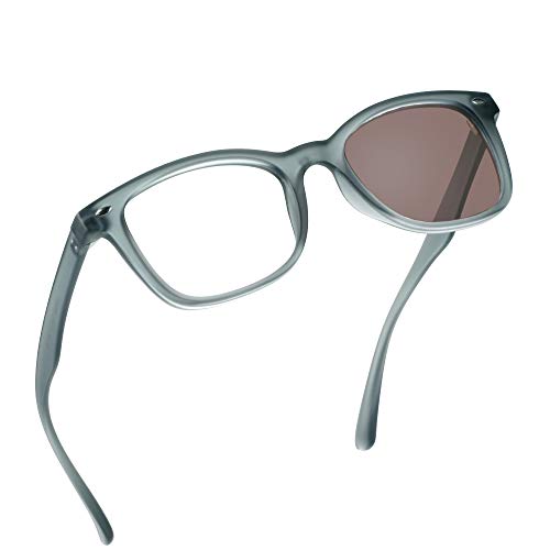 Image of YEIN Blue Light Blocking Glasses, Photochromic Brown Sunglasses, Computer Reading Glasses, TV Glasses for Women /Men(Matte Gray,+0.00 Magnification)