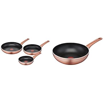 Lagostina Ramata Set Padelle Antiaderenti in Alluminio Ø 20/24/28 cm, Esterno Effetto Rame, 3 Pezzi & Ramata Wok, Esterno effetto rame