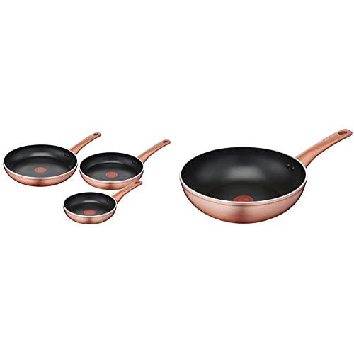 Lagostina Ramata Set Padelle Antiaderenti in Alluminio Ø 20/24/28 cm, Esterno Effetto Rame, 3 Pezzi & Ramata Wok, Esterno effetto rame
