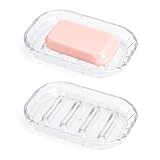 2 Stück Seifenschale Kunststoff, Transparent Seifenschale,Seifenschalen mit Ablauf, Seifenhalter...