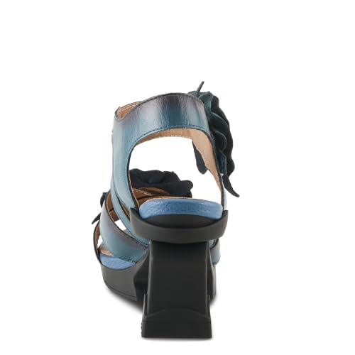 Image of Spring Step L'Artiste Shelly - Women's Hand-Painted Floral Leather Platform Sandal with Adjustable Ankle Strap - Artistic Block Heel For Everyday Wear
