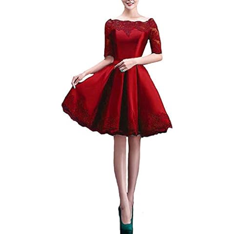 Lemai Women's Off Shoulder Lace Vintage Short A Line Prom Cocktail - red - 20 Cover