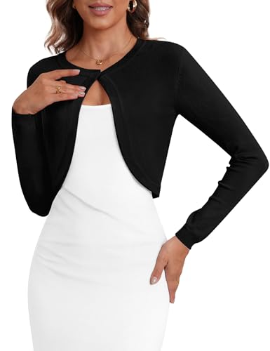 Image of Women's Cropped Cardigan Sweater Long Sleeve Knit Bolero Open Front Shrug for Dresses, S-XL