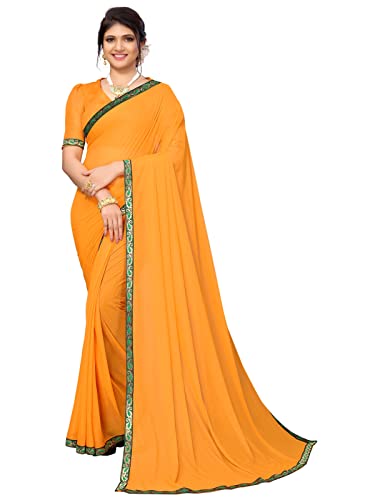 Image of SIRIL Women's Lace & Peral Work Lycra Saree with Unstitched Blouse Piece