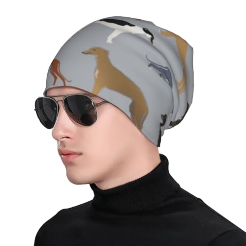 hansgo Beanie-Mütze mit Windhund-Muster, Unisex, Erwachsene, Sport, Outdoor, lässig, warm, bedruckt, Totenkopf-Mütze, Grau, Einfarbig, 6 5/8 / 7 3/8