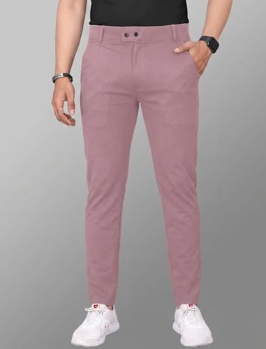 Image of MiraMichi Men's Slim Fit Stretchable Casual Mid Rise Trousers | Stylish Lycra Blend Pants for Office, Party