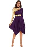TiaoBug Vestido Brillante de Ballet para Mujer Disfraz de Danza Cristiana Vestido de Tul Asimétrica Vestidos Baile de Salón Contemporánea Morado Oscuro S