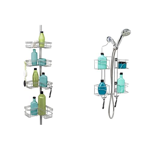 Zenna Home Tension Pole Shower Caddy, Satin Nickel & Expandable Over-The-Shower Caddy, Chrome #TOP13