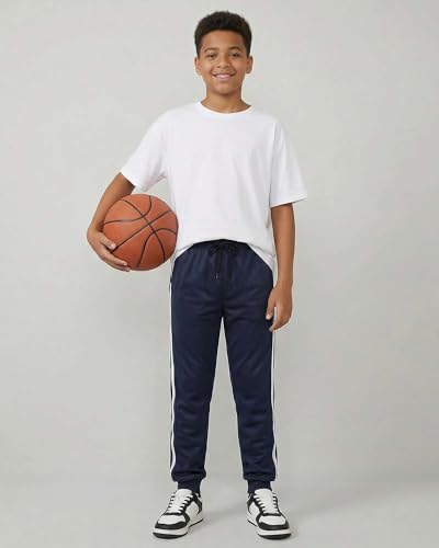 Image of Real Essentials 3 Pack: Boys' Athletic Jogger Sweatpants - Kids Teens Youth Active Sports Pants with Pockets (Sizes 5-18)