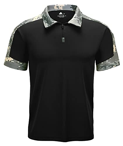 V VALANCH Golf Shirts for Men Short Sleeve Moisture Wicking Polo Shirt Casual Black Shirt,L