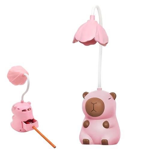WDKXCN Lampe de Bureau Enfant, 2 en 1 Capybara Lampe, Lampe Bureau LED avec Taille-Crayon, Rechargeable Chevet USB avec Capteur Tactile, Lampe Bureau Sans Fil...