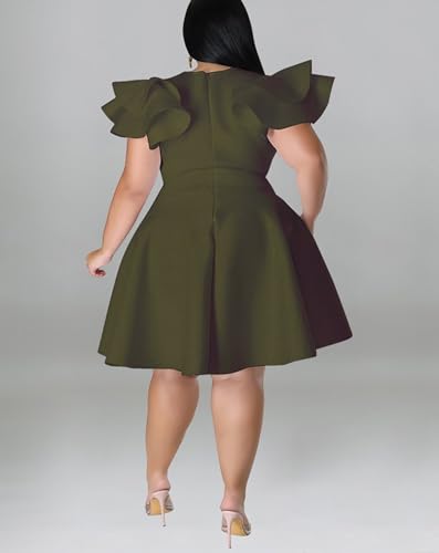Image of Women's Plus Siz Cape Sleeve Stretchy A-Line Cocktail Party Dress Pockets