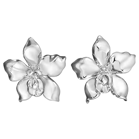 925 Sterling Silver Hawaiian Orchid Flower Plant Stud Earrings, Nickle Free Hypoallergenic for Sensitive Skin, Tropical Nature Jewelry, Gift Box Included (Large) Cover