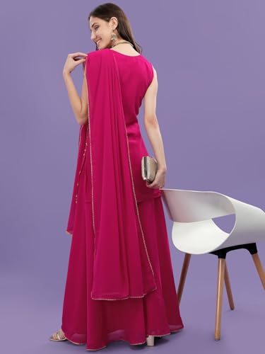 Fashion Basket Georgette Embroidered Kurta Set For Women (In, Alpha, M, Regular, Pink)
