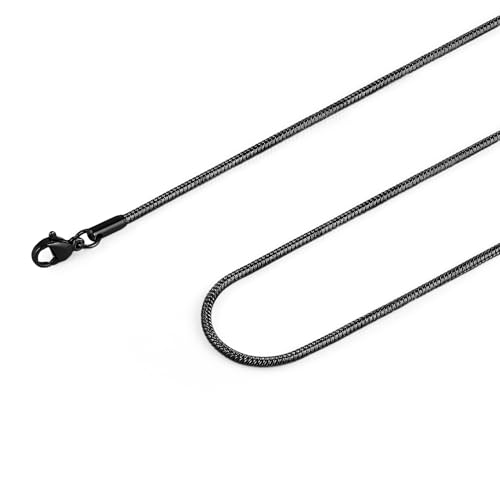 HZMAN 0.9mm Black Snake Chain Necklace for Men Women Thin Stainless Steel Chain Necklace 16-30 Jewelry Gift (Black 0.9mm 18)