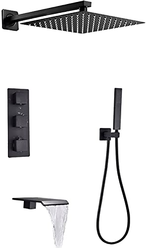 Système de douche noir mat de luxe avec cascade pour une salle de bain moderne