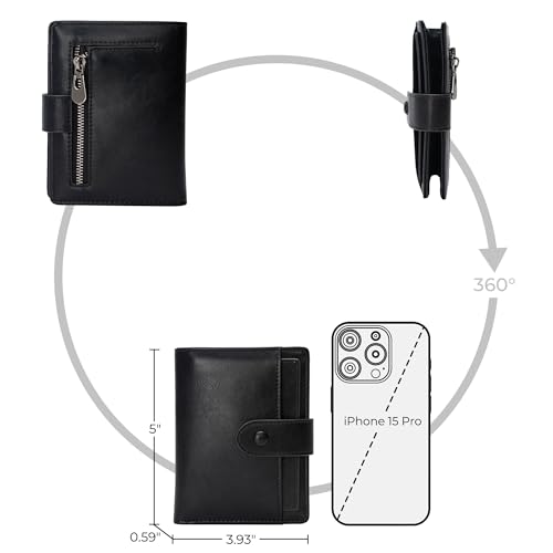 Alldaily Small RFID Blocking Leather Wallet for Women, Bifold with 10 Card Slots and Zipper Pocket (Black)4