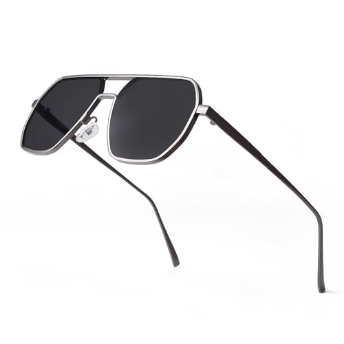 Oversized Polarized Square Aviator Sunglasses for Men Women Vintage Sun Glasses Large Retro Metal Mens Shades