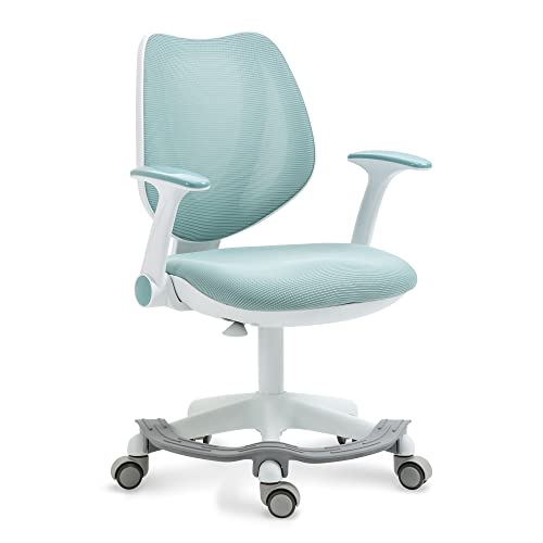 HOMEFUN Kids Desk Chair, Computer Chairs with Armrest and Footrest for Boys Girls Cute Mesh Ergonomic with Adjustable Height Swivel Safe Sit-Locking Casters Blue