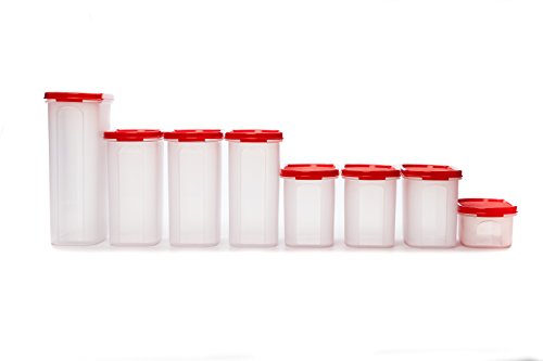 Image of Signoraware Oval Modular Multi-Purpose Plastic Containers Set of 8 with Lid for Kitchen Storage | Food Grade BPA Free Leak Proof (Set Contains -2.3Litersx1 1.7Litresx3 | 1.1 Litresx3 | 500mlx3 | Red)