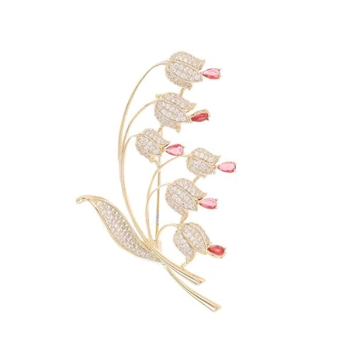 Image of 14K Gold Lily of the Valley Brooch with Genuine Moissanite - Elegant Floral Design, Premium Moissanite-Accented Jewelry, Ideal Gift for Women on Special Occasions