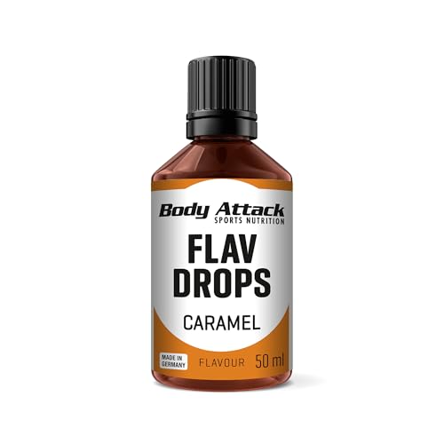 Body Attack Flav Drops - Karamell, 50 ml - Vegane Geschmackstropfen - zum Versüßen von Porridge, Müsli & Co. - Hochkonzentrierte Aromen, purer Genuss - Aspartamfrei, zucker- & fettfrei, 0 Kalorien