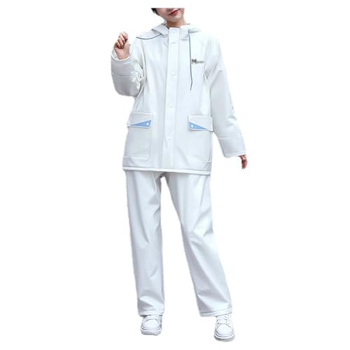 Tenue de Pluie Femme Blanc avec Veste Réfléchissante + Pantalon Imperméable Combinaison de Pluie Femme Velo Legere Veste Imperméable + Surpantalon Ensemble Impermeable 2 Pieces Vêtements Imperméables