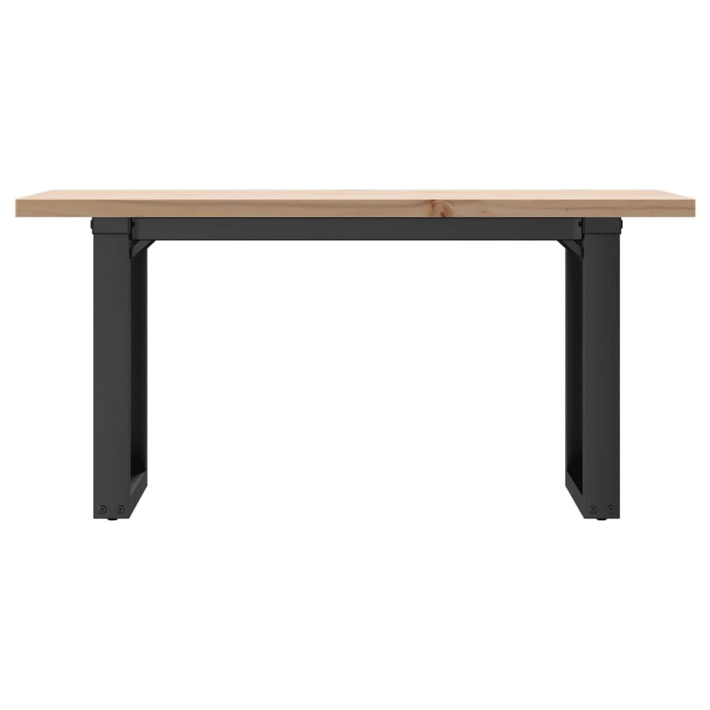 Tavolino da salotto in legno massello di pino con struttura a O in acciaio verniciato a polvere, 100 x 50 x 45,5 cm, robusto mobile da soggiorno in stile rustico industriale