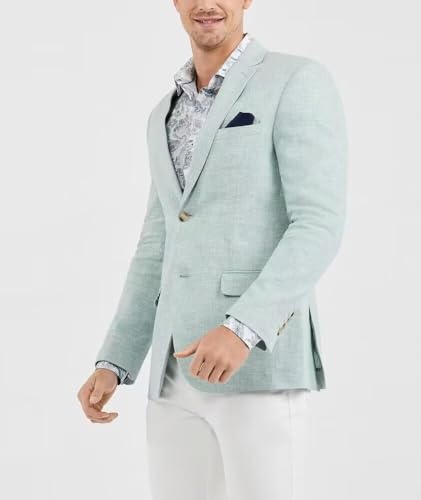 Men's Casual Linen Blazer Slim Fit Sport Coat Two Buttons Lightweight Business Suit Jacket3