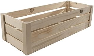 WooDeeDoo Long Wooden Storage Slatted Crate Box | 40 x 16 x 12.5 cm | Presentation Display Apple Fruit Unit | Plain Unpainted & Untreated Raw Decorative Pinewood
