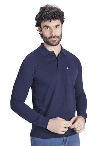 Image of Men's Cotton-Rich Full-Sleeve Polo T-Shirt with Pocket Premium Pique Fabric Casual & Stylish