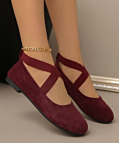 Women's Dress Flats Ballet Flat Shoes Round Toe Fashion Elastic Ankle Strap Comfortable Casual Flats Shoes2