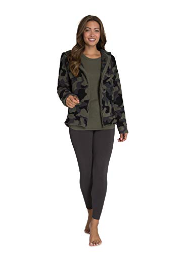 Barefoot Dreams CozyChic Womens Camo Hoodie, Olive Multi, Small